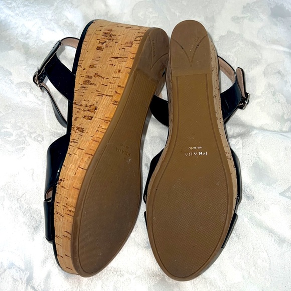 Prada Womens Black Patent Leather Wedge Sandals Size 39 - Picture 4 of 5